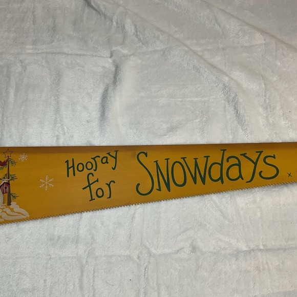 Christmas Woodworking Saw Painted Holiday Decor "Snow Days" Gold W Hook & Loop - Picture 3 of 6